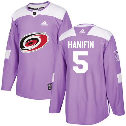 Adidas Hurricanes #5 Noah Hanifin Purple Authentic Fights Cancer Stitched NHL Jersey